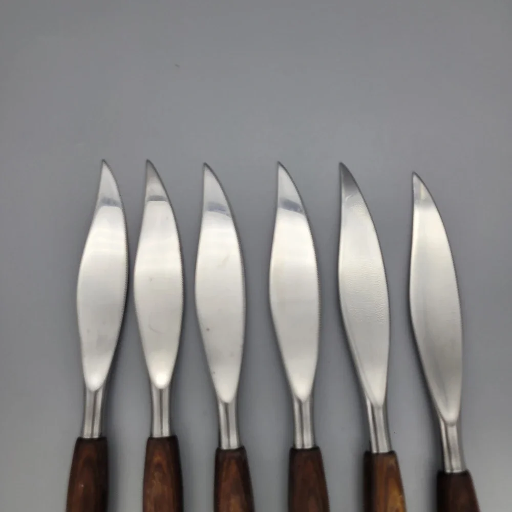 Mode Danish Dinner Knives Set of 6‎ Wood Handle Stainless Steel England MCM